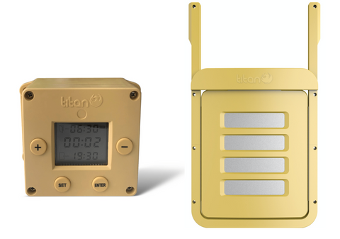A. CUBE CHICKEN COOP DOOR OPENER WITH TIMER PLUS  DOOR